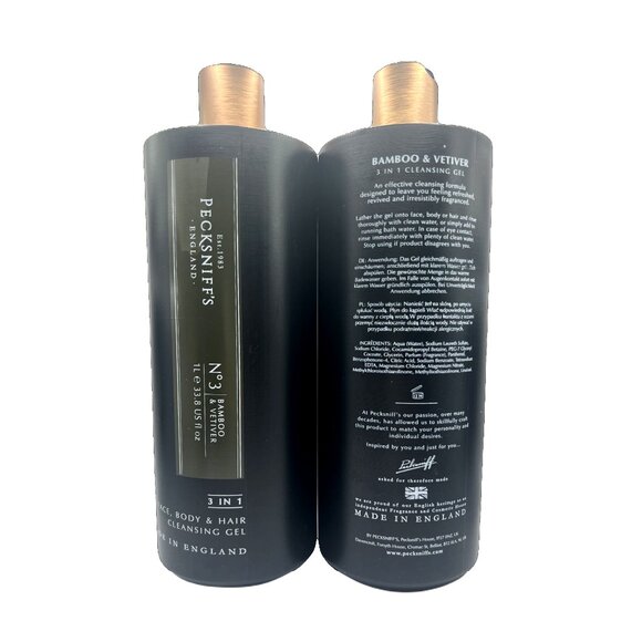 NEW 2x Pecksniffs No.3 Bamboo & Vetiver 3 in 1 Face Body & Hair Cleansing Gel - Picture 2 of 2